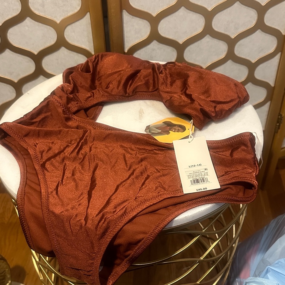 Fe NoelxTarget Asymmetrical Metallic Cut Out One Piece Swimsuit Size L (12-14).